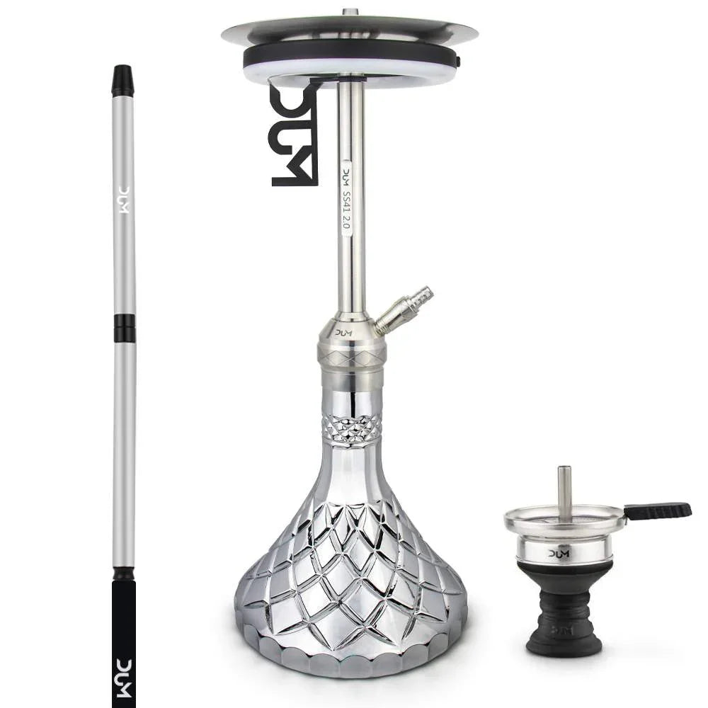 Dum SS41 Grande 2.0 waterpijp zilver - luxe shisha van 65 cm met LED-strip