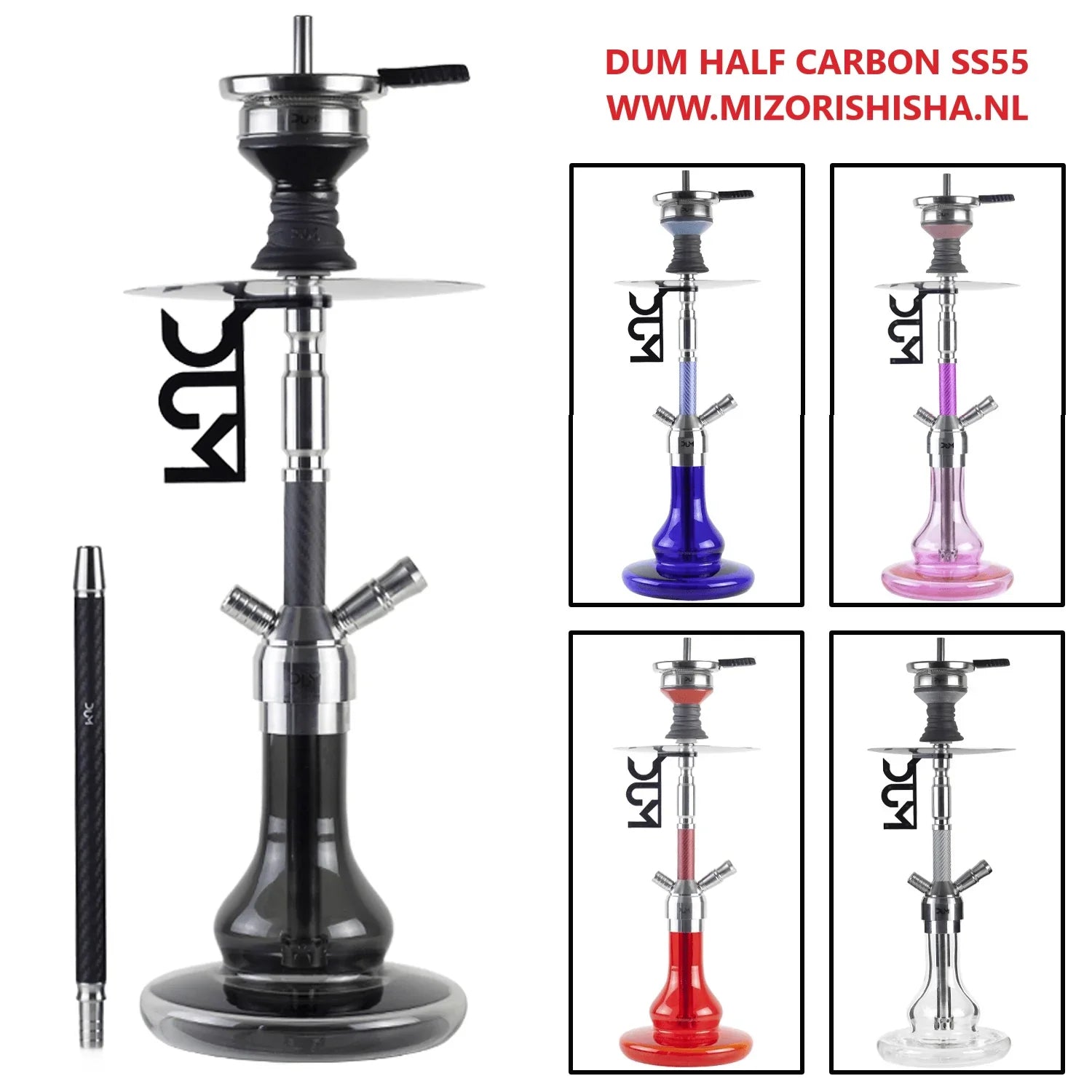 Dum SS55 Half Carbon waterpijp overzicht alle onderdelen