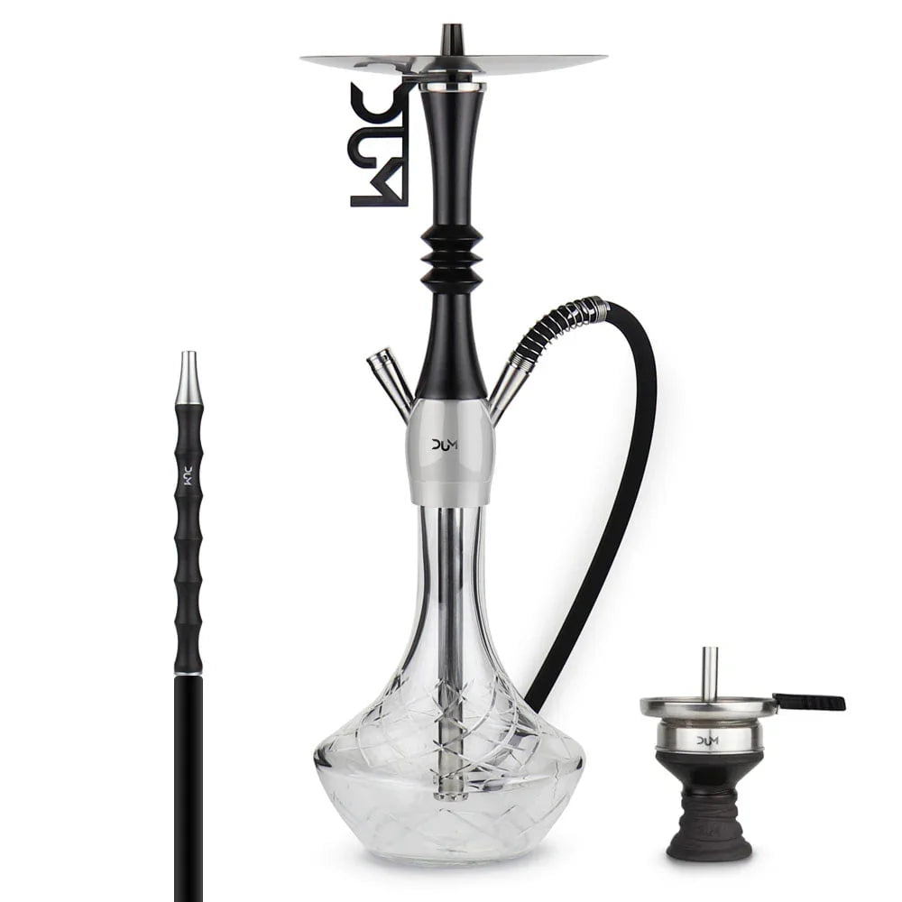 Dum SS65 Wood Smoke shisha waterpijp van roestvrij staal en transparant Boheems kristalglas, compleet geleverd