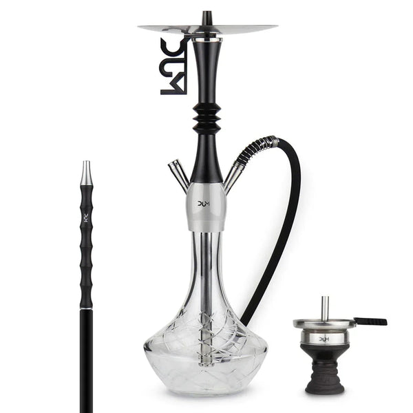 Dum SS65 Wood Smoke shisha waterpijp van roestvrij staal en transparant Boheems kristalglas, compleet geleverd