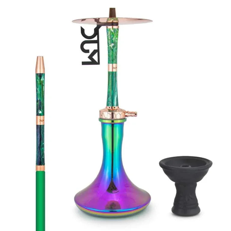 Dum SS69 Kazan Large Gold shisha waterpijp in rainbow kleur met gouden rookkolom - volledig beeld