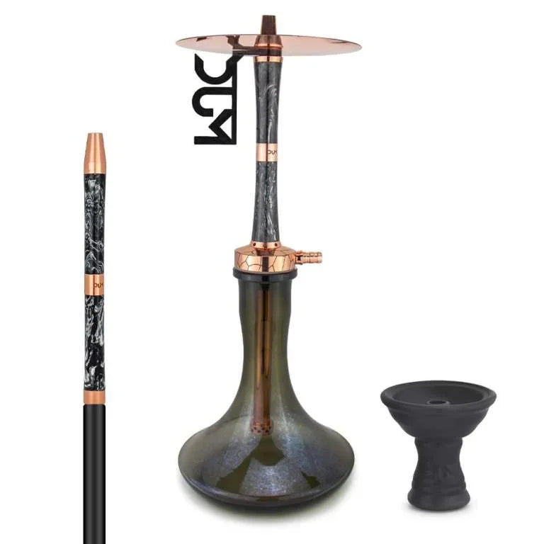 Dum SS69 Kazan Large Gold shisha waterpijp in zwart met gouden rookkolom - vooraanzicht