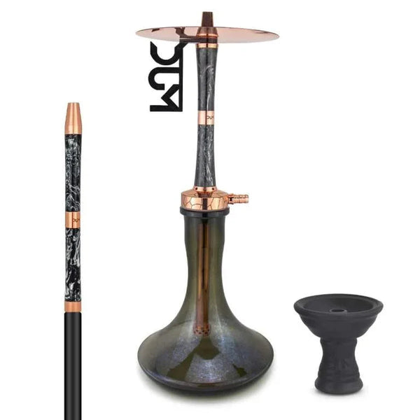 Dum SS69 Kazan Large Gold shisha waterpijp in zwart met gouden rookkolom - vooraanzicht