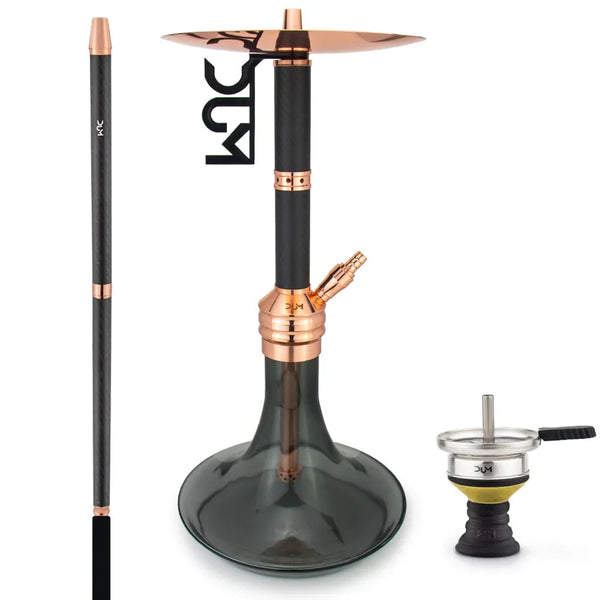 Dum SS71 Big Buffer Gold waterpijp van 70 cm met gouden rookkolom en zwarte RVS zuil