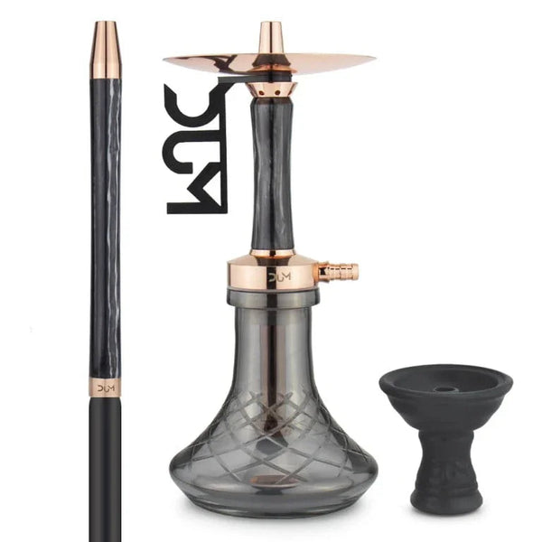 Dum SS78 Samara Black and Gold shisha waterpijp zwart gouden kolom glazen vaas volledig aanzicht
