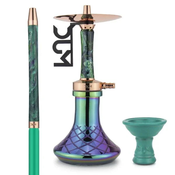 Dum SS78 Samara Rainbow & Gold - groene waterpijp met gouden accenten en glazen vaas