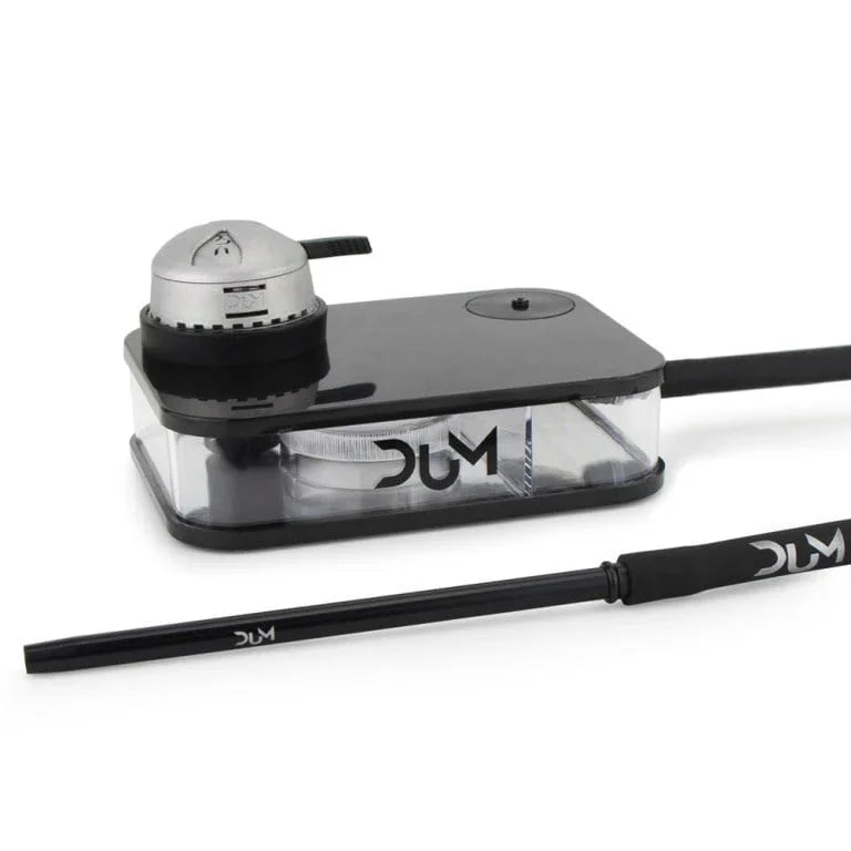 Dum Travel Box Zwart waterpijp met transparante vaas en LED-verlichting aan