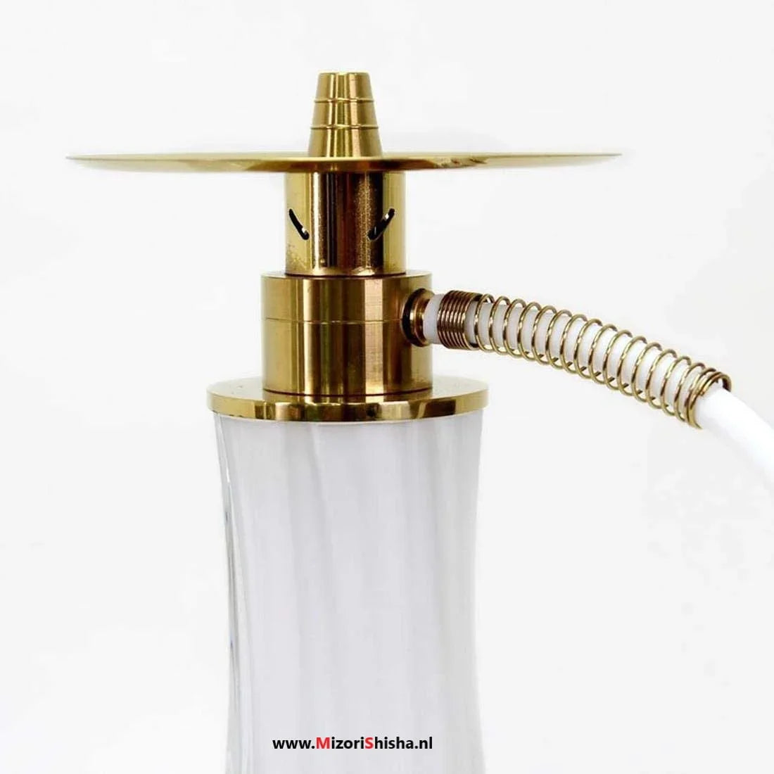 El Nefes Meets Oduman Dream M2 waterpijp wit goud - roestvrij stalen kolom en Boheems kristal zijaanzicht
