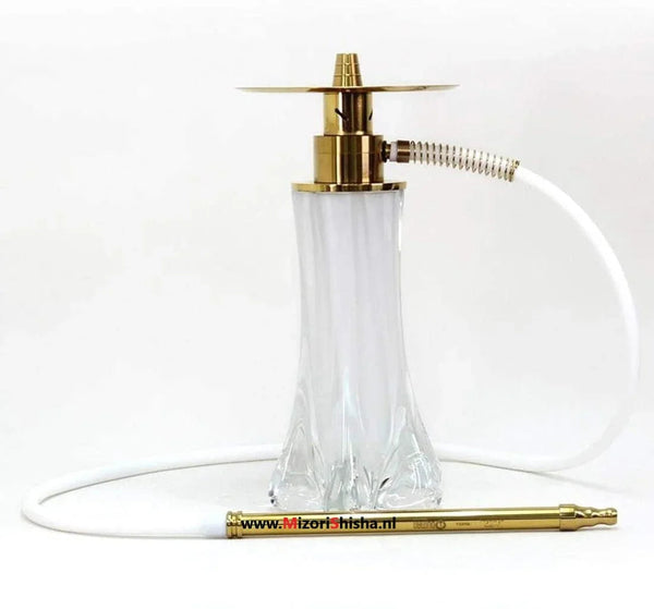 El Nefes Meets Oduman Dream M2 wit goud - compacte shisha waterpijp met kristallen vaas vooraanzicht
