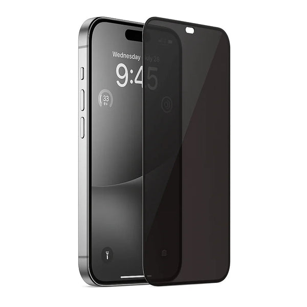 Exclusive iPhone 15 Pro privacy screenprotector van gehard glas met anti-kijk bescherming, 9H krasbestendig en ultradun