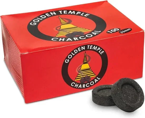 Golden Temple houtskooltabletten 3,3 cm - doos met 100 zelfontbrandende waterpijp kolen in 10 rollen