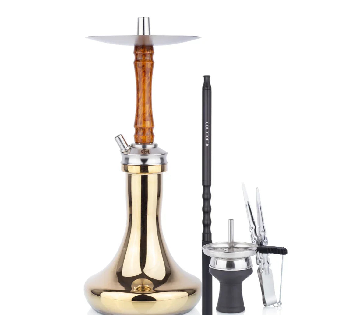 GoldHofer Hookah Epoxid Steel Brown Gold - luxe shisha waterpijp met handgemaakte epoxy vaas in bruin-gouden tinten en V2A roestvrij stalen binnenwerk