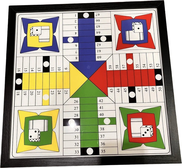 Groot glazen Parchi Pachisi Ludo bordspel van 44 cm handgemaakt