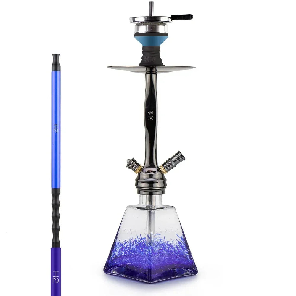 H2 038 shisha huren in het blauw, compacte waterpijp met diffusor en kliksysteem