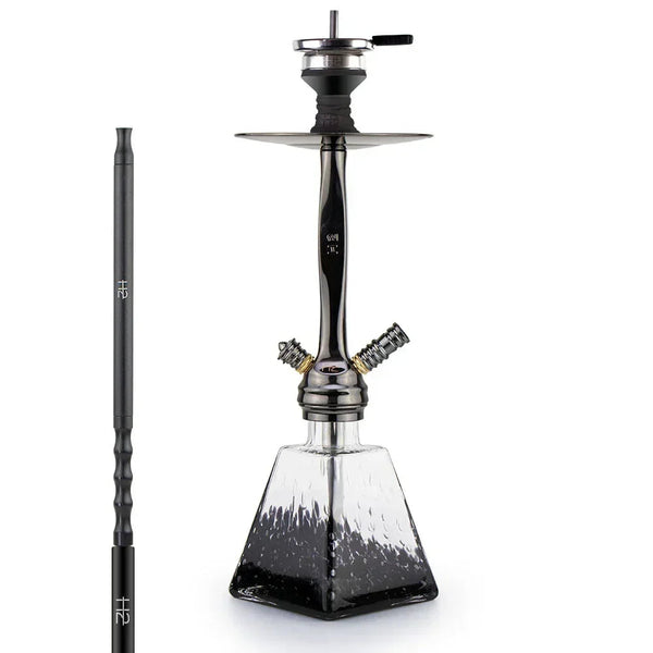 H2 038 waterpijp huren in het zwart, complete compacte shisha met soft touch slang