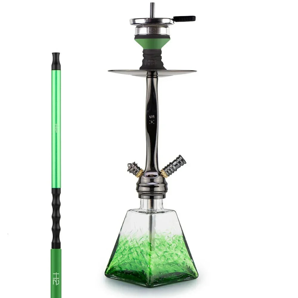 H2 038 We Can Do It groene waterpijp - 41 cm shisha met roestvrij stalen rookkolom en kliksysteem
