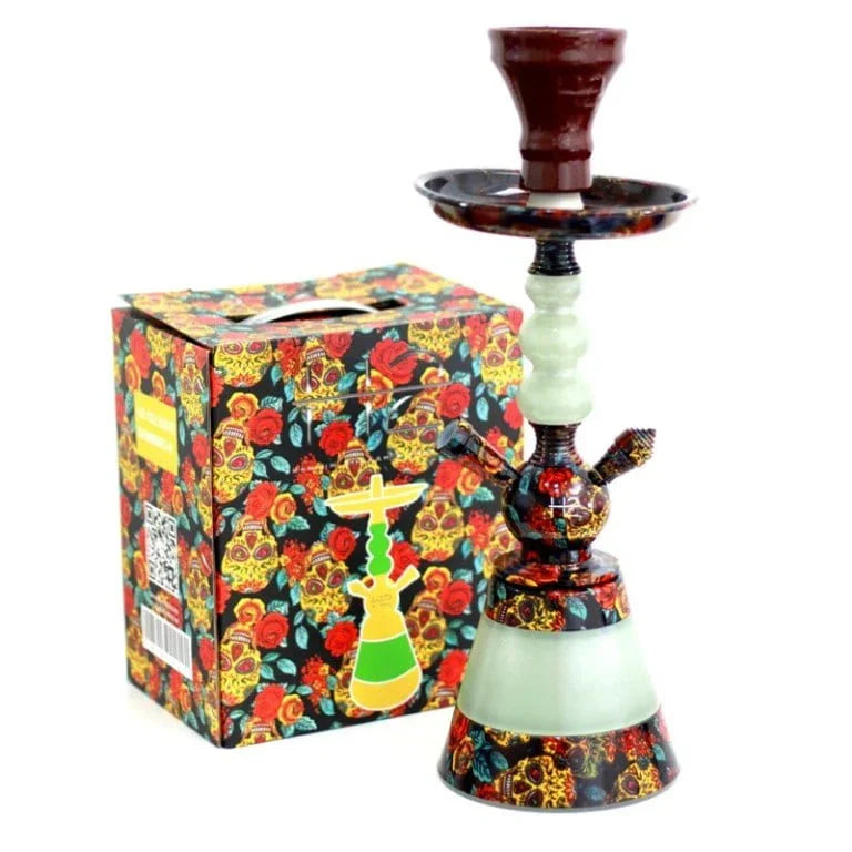 H2 Bambino waterpijp geel glow-vaas met drie decoratieve bollen