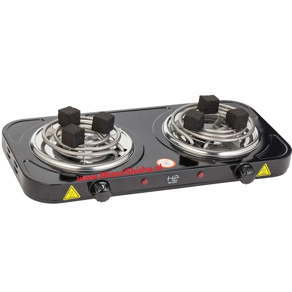 H2 Dubbel Plaat Kolenbrander 2500 Watt - elektrische shisha kolenbrander met twee spiraalplaten