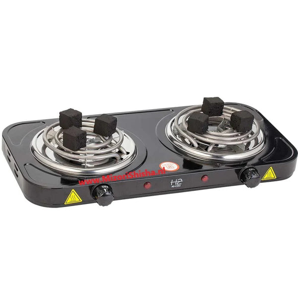 H2 Dubbel Plaat Kolenbrander 2500 Watt - elektrische shisha kolenbrander met twee spiraalplaten