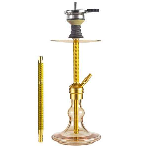 H2 Fresh Carbon H16 waterpijp goud - complete shisha set met carbon-look aluminium rookkolom