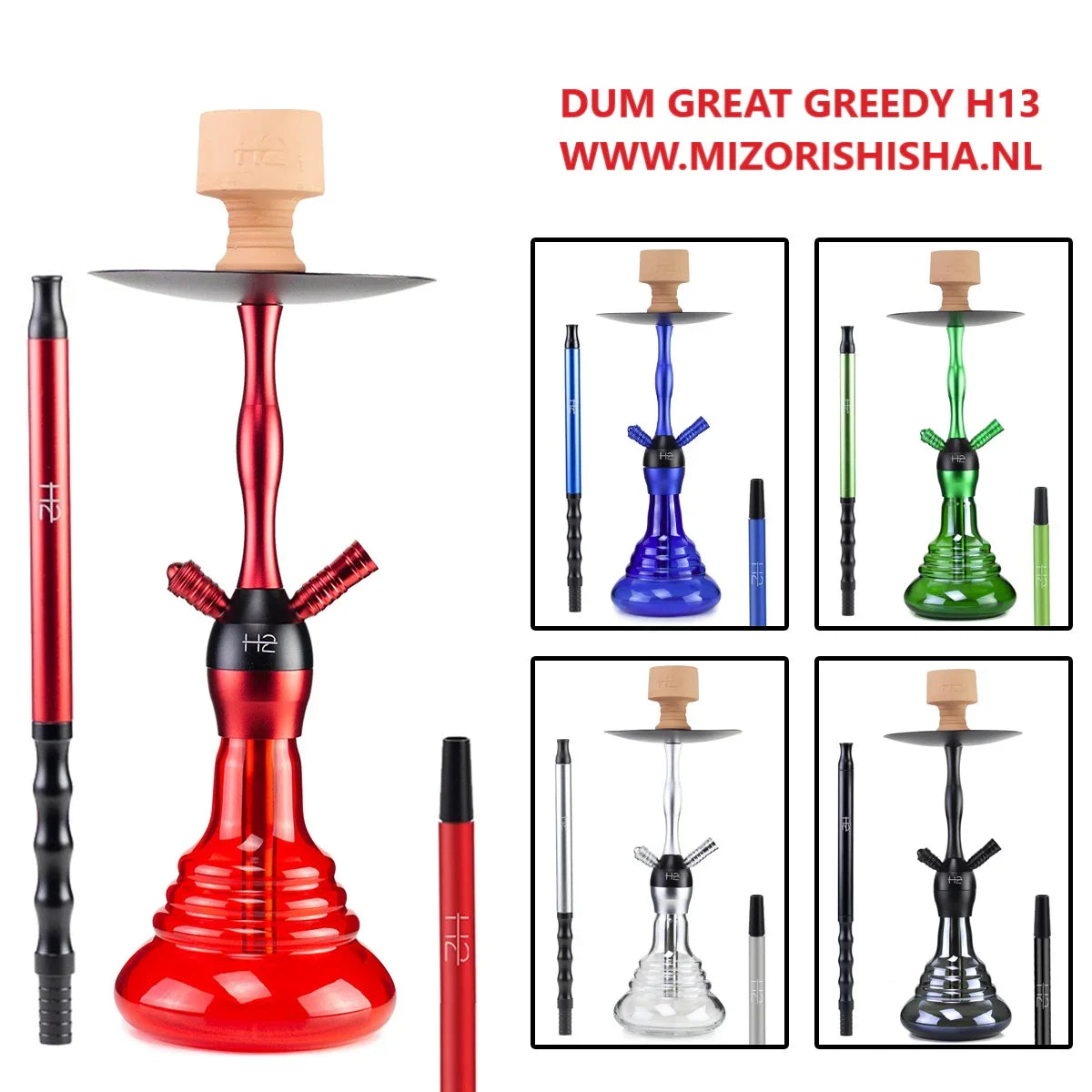 H2 Great Greedy H13 alle kleuren overzicht: blauw, zilver, zwart, groen, rood