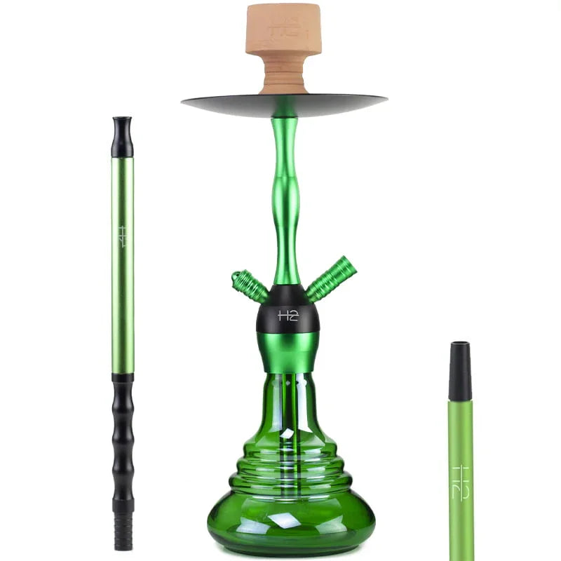 H2 Great Greedy H13 shisha groen - glazen vaas en Dum Brohood tabakskop