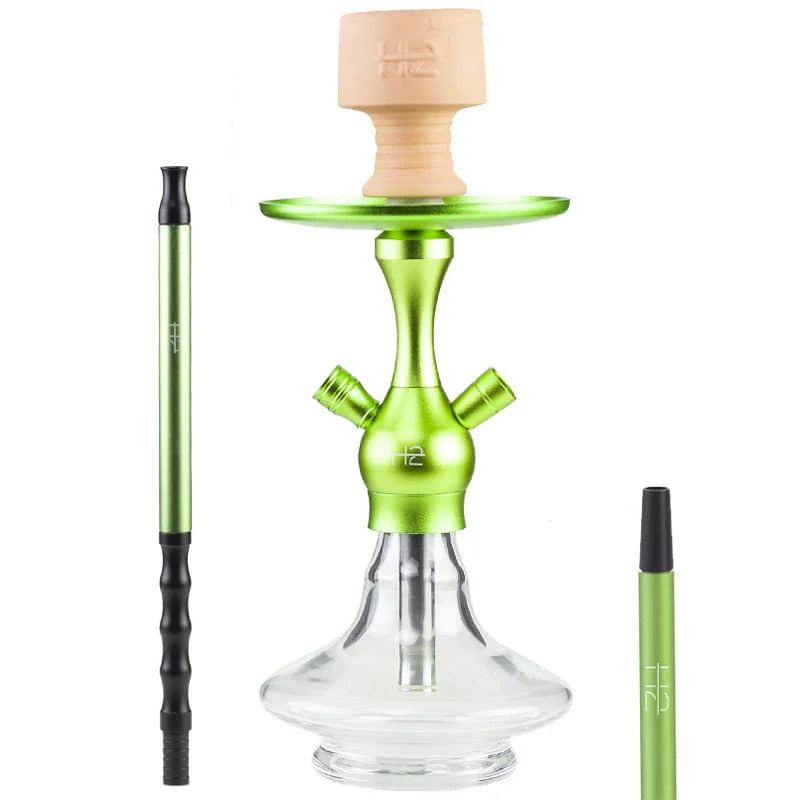 H2 Greedy H10 shisha in groen - doorzichtige glazen vaas en aluminium handvat
