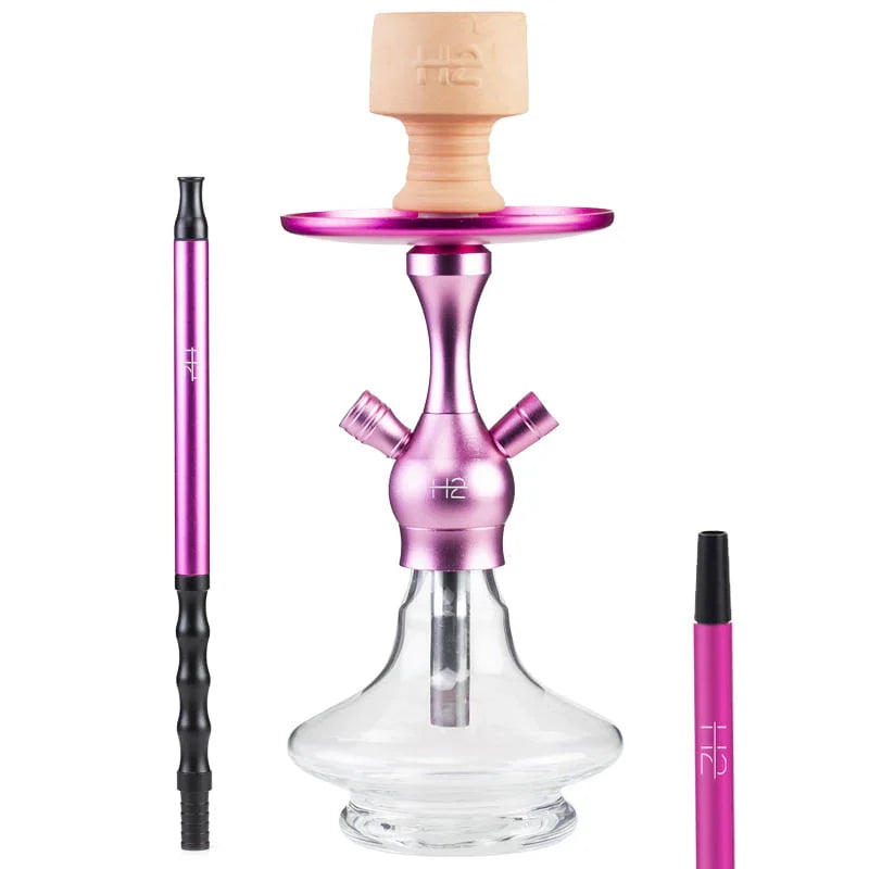 H2 Greedy H10 shisha in roze - compacte waterpijp met metalen hot screen en tang