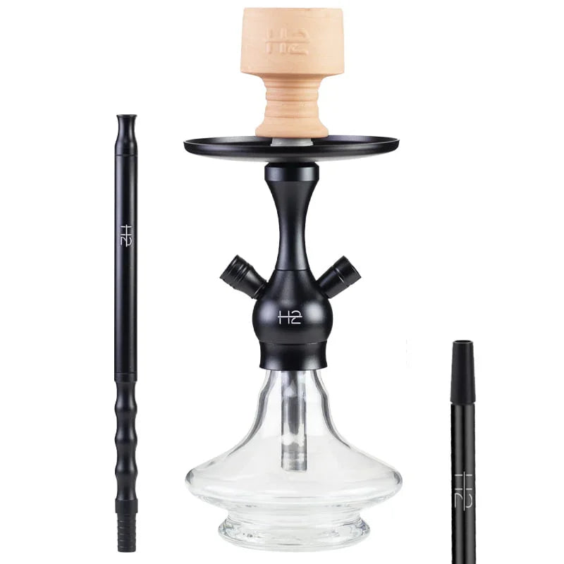 H2 Greedy H10 shisha in zwart - aluminium rookkolom met kliksysteem