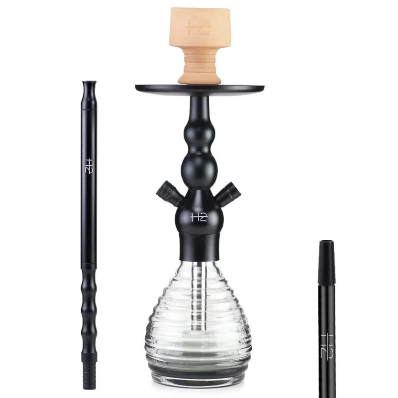 H2 Little Greedy H12 waterpijp zwart - compacte shisha van 40 cm met glazen vaas