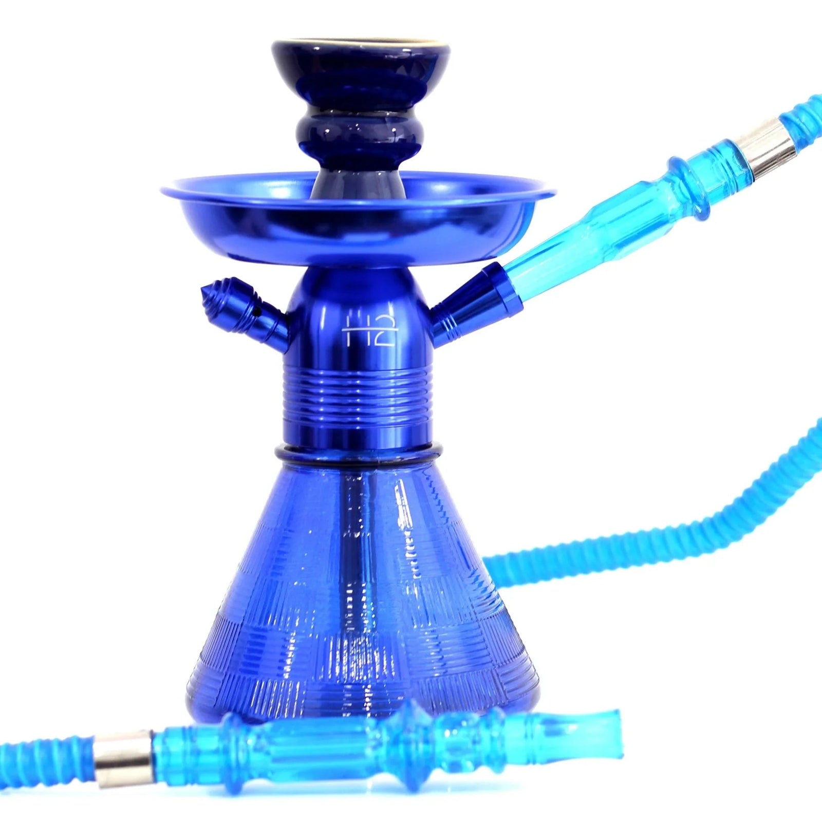 H2 Mini waterpijp blauw - compacte shisha met glazen art deco vaas