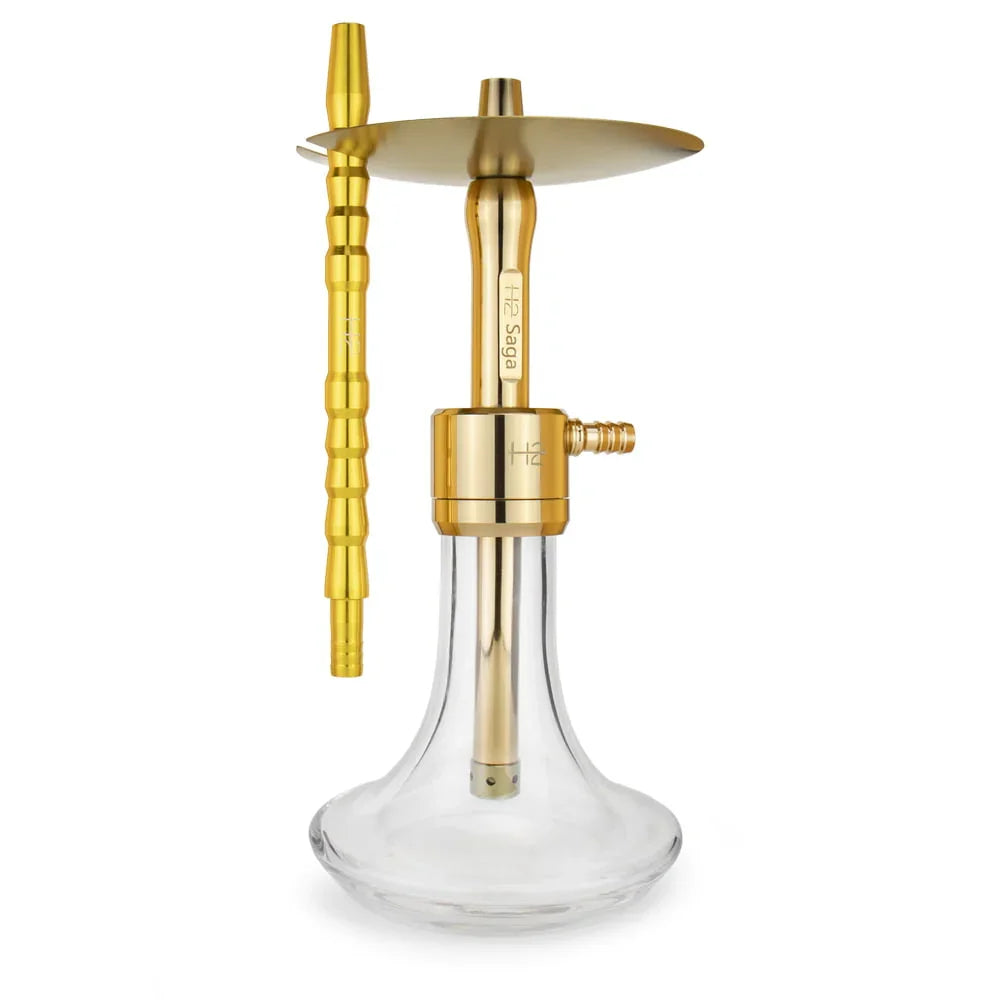 H2 Saga Small H75 Gold Edition shisha met transparante glazen vaas en gouden rookkolom