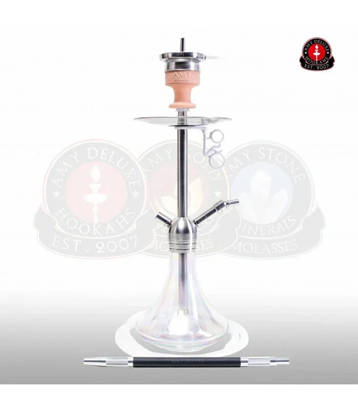 Huurpakket L Amy Deluxe SS13 waterpijp huren, complete RVS shisha met diffusor en glazen vaas