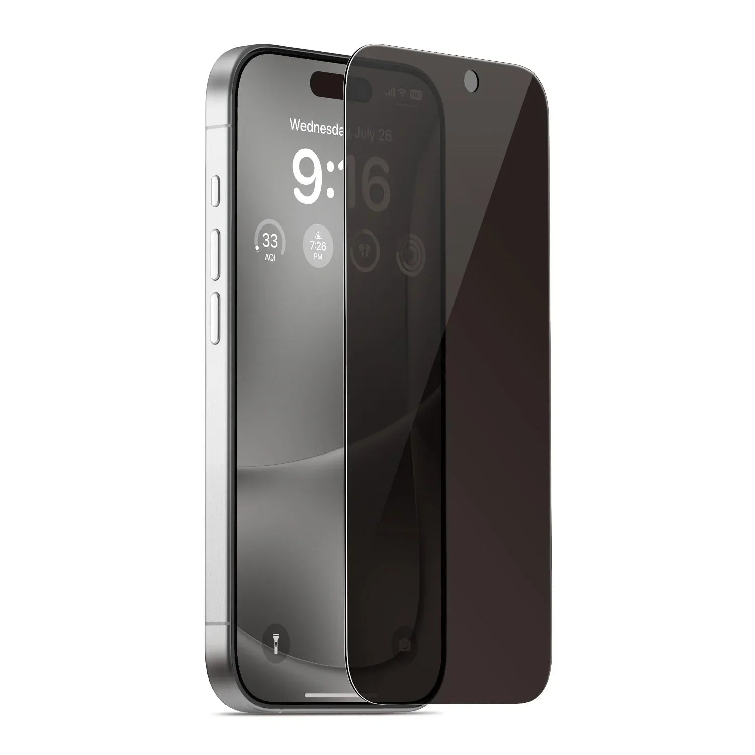 iPhone 16 Pro privacy screenprotector van gehard glas met anti-spy filter - vooraanzicht op het scherm