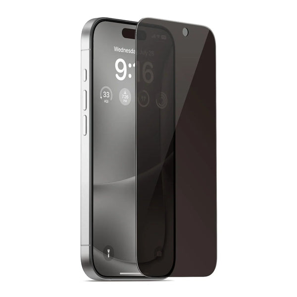 iPhone 16 Pro privacy screenprotector van gehard glas met anti-spy filter - vooraanzicht op het scherm