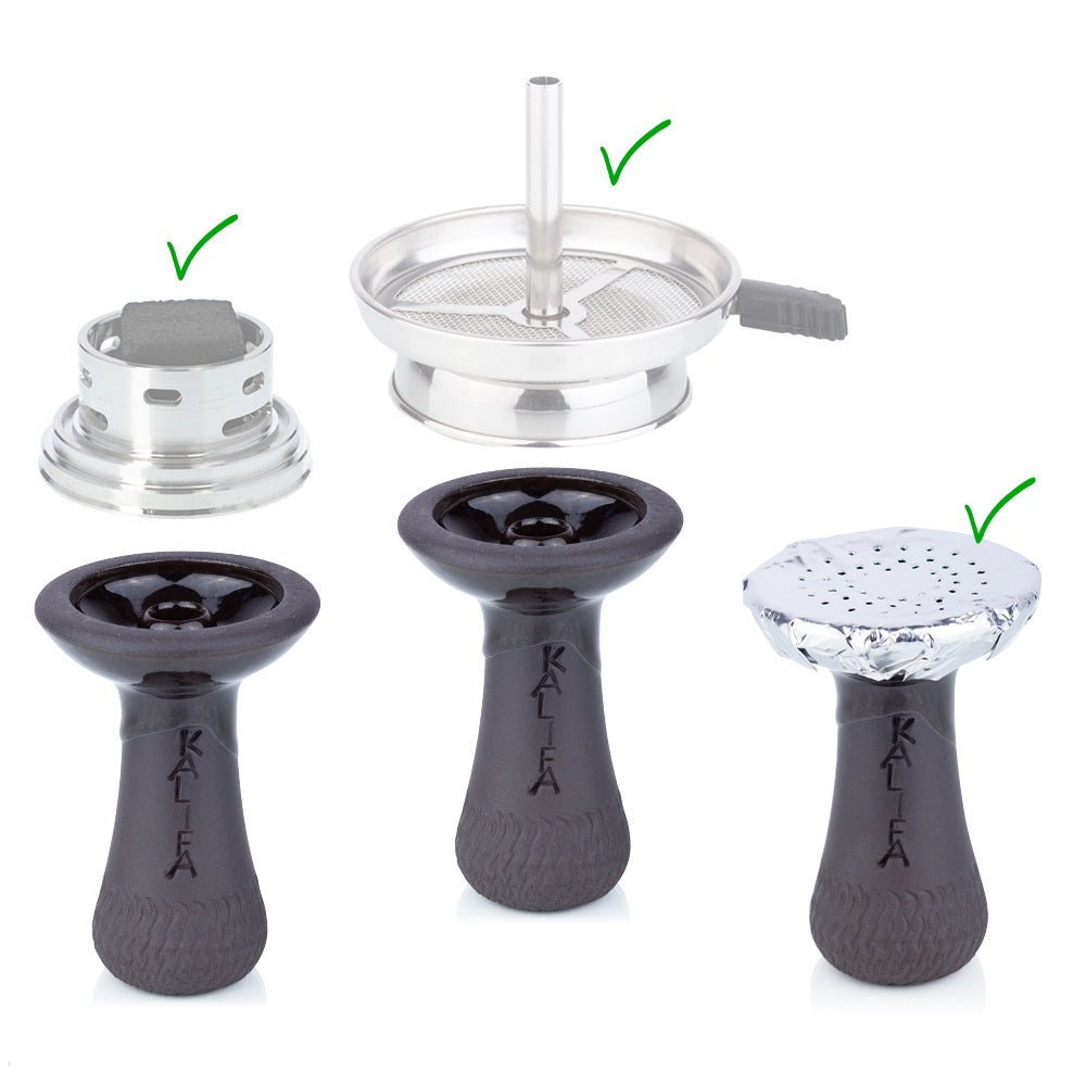 Kalifa Phunnel Mini Midnight waterpijp tabakskop van bovenaf gezien, compact zwart design met phunnel opening