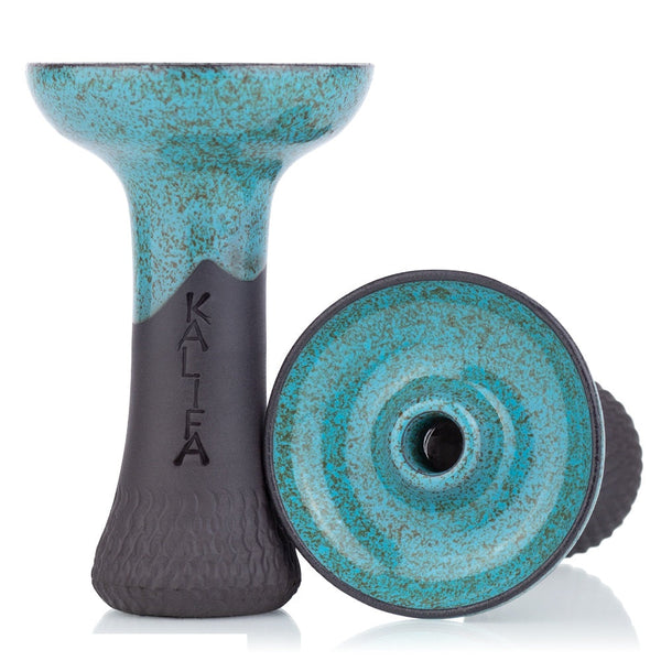 Kalifa Phunnel Neptun blauw-groene handgemaakte shisha tabakskop van 12 cm hoog met glazuurafwerking