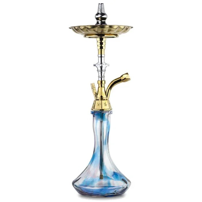 Khan Al Khalily Panoramix C shisha blauw met dikke transparante glazen vaas