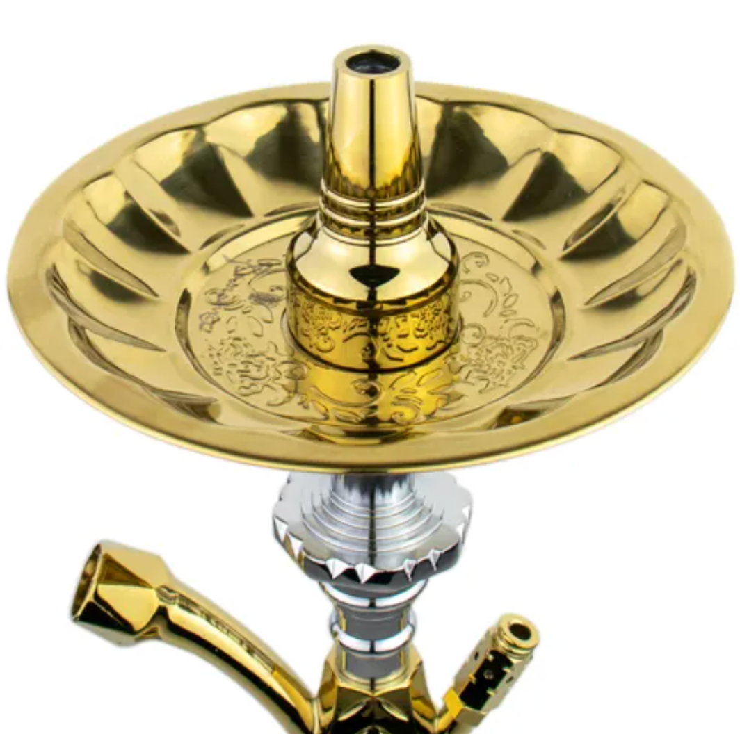 Khan Panoramix-S Goud shisha waterpijp - klassieke opbouw met glazen waterpijp vaas en gouden coating