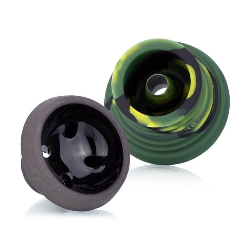 KS APPO Silko Camouflage shisha tabakskop van KS Original, zijaanzicht met zichtbaar camouflage-patroon op het siliconen deel