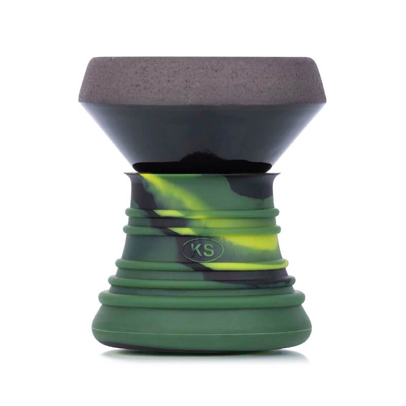 KS APPO Silko Shiny Camouflage shisha kop bovenaanzicht met vier gaten meerloch systeem en zwart geglazuurd depot