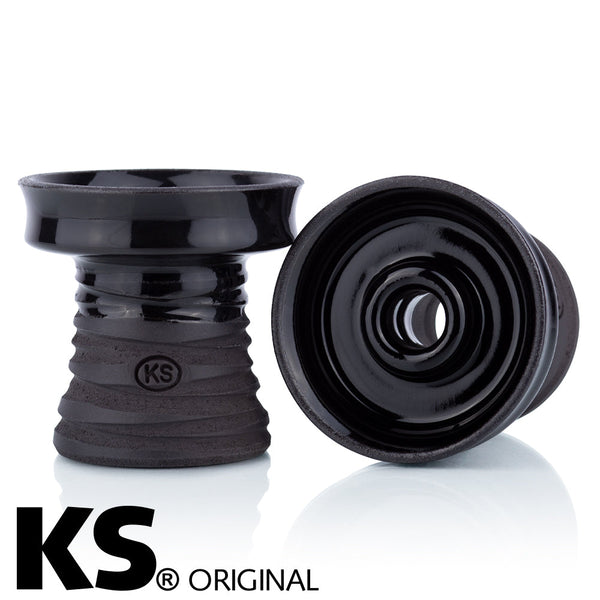 KS Player Noir Shiny Black stenen shisha tabakskop met phunnel-systeem van KS Original, glanzend zwart, handgemaakt in Duitsland