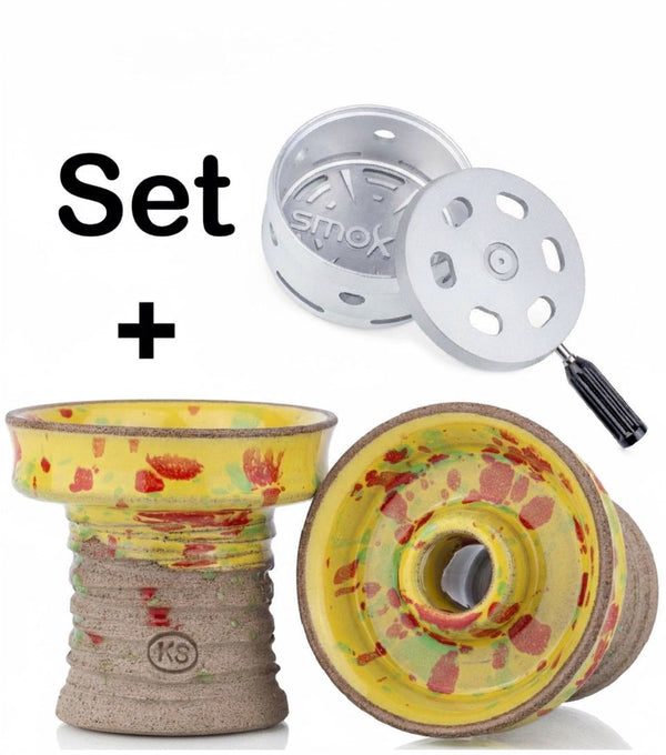 KS Player Yellow Punch waterpijp tabakskop met Smokah HMD 2.0 Silver - complete shisha set handgemaakt in Duitsland
