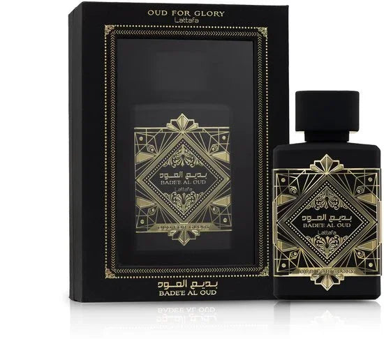 Lattafa Badee Al Oud Oud for Glory eau de parfum flesje - diep oosters houtachtig oud parfum met saffraan en amber