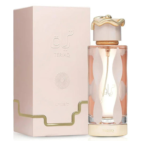 Lattafa Teriaq oriëntaals eau de parfum met hout en kruiden - fles op witte achtergrond