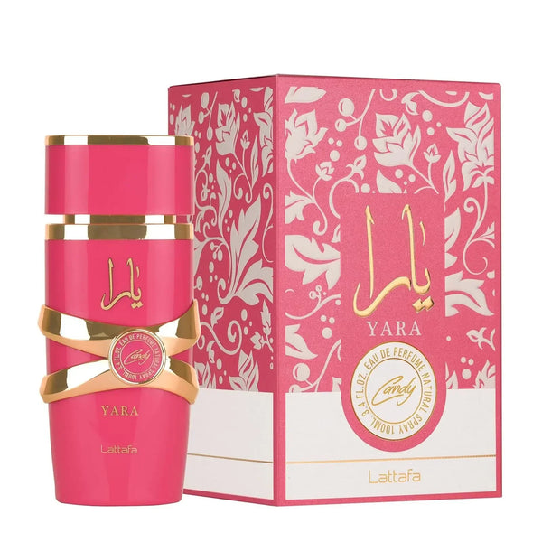 Lattafa Yara Candy Eau de Parfum 100ml fles, zoete fruitige gourmand-geur met karamel en vanille