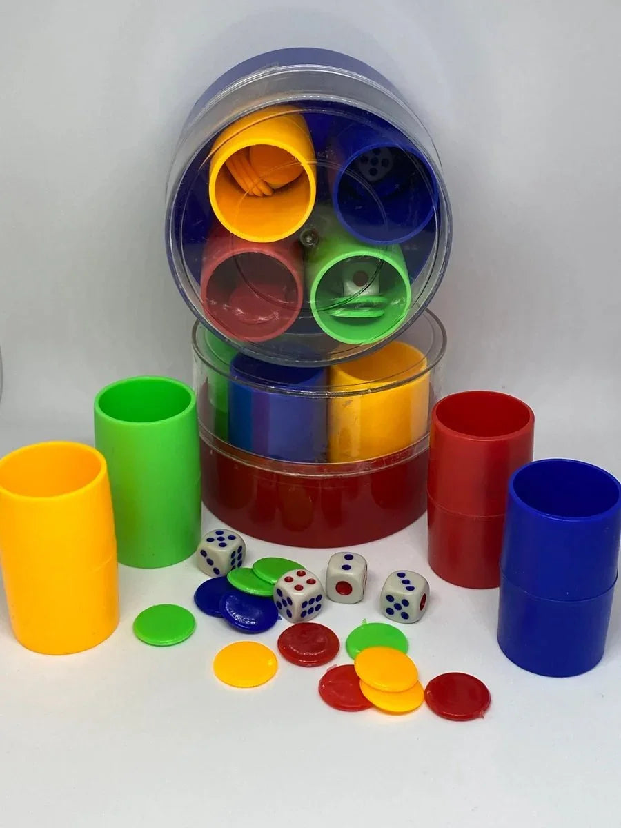 Losse accessoires Parchi bordspel kokers en fiches rood geel groen blauw