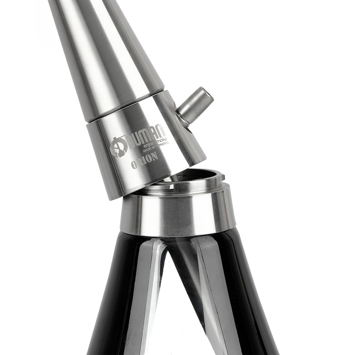 Luxe Oduman Orion waterpijp silver black opstelling met roestvrij stalen body