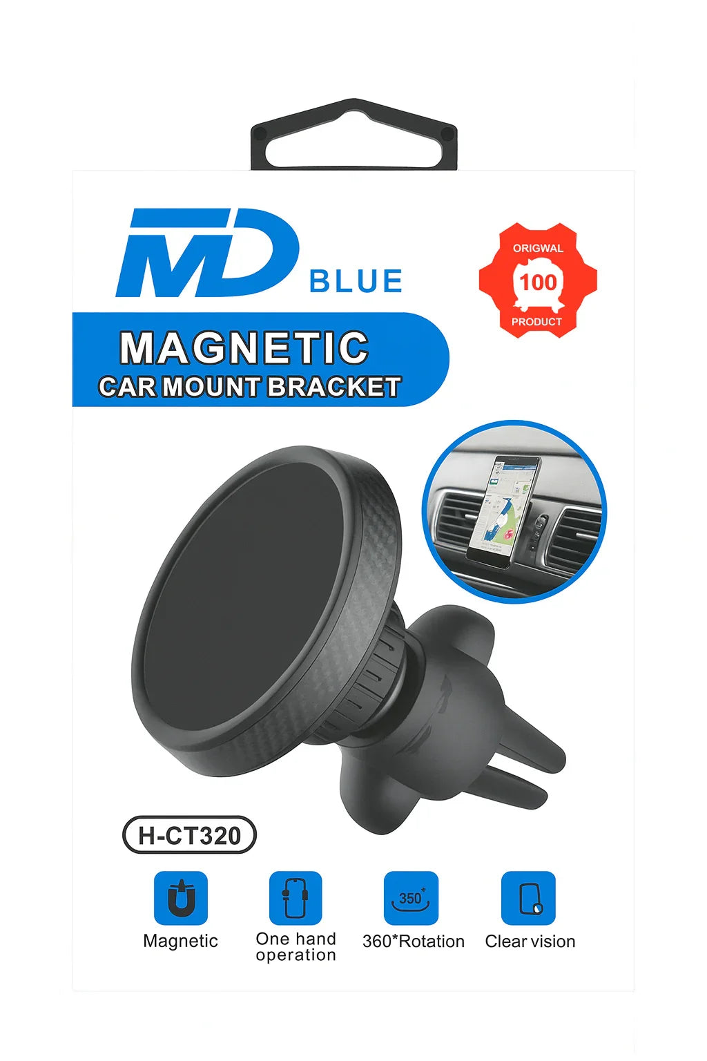 MD BLUE Magnetic Car Mount Bracket - magnetische telefoonhouder voor auto air vent, 360 graden draaibaar