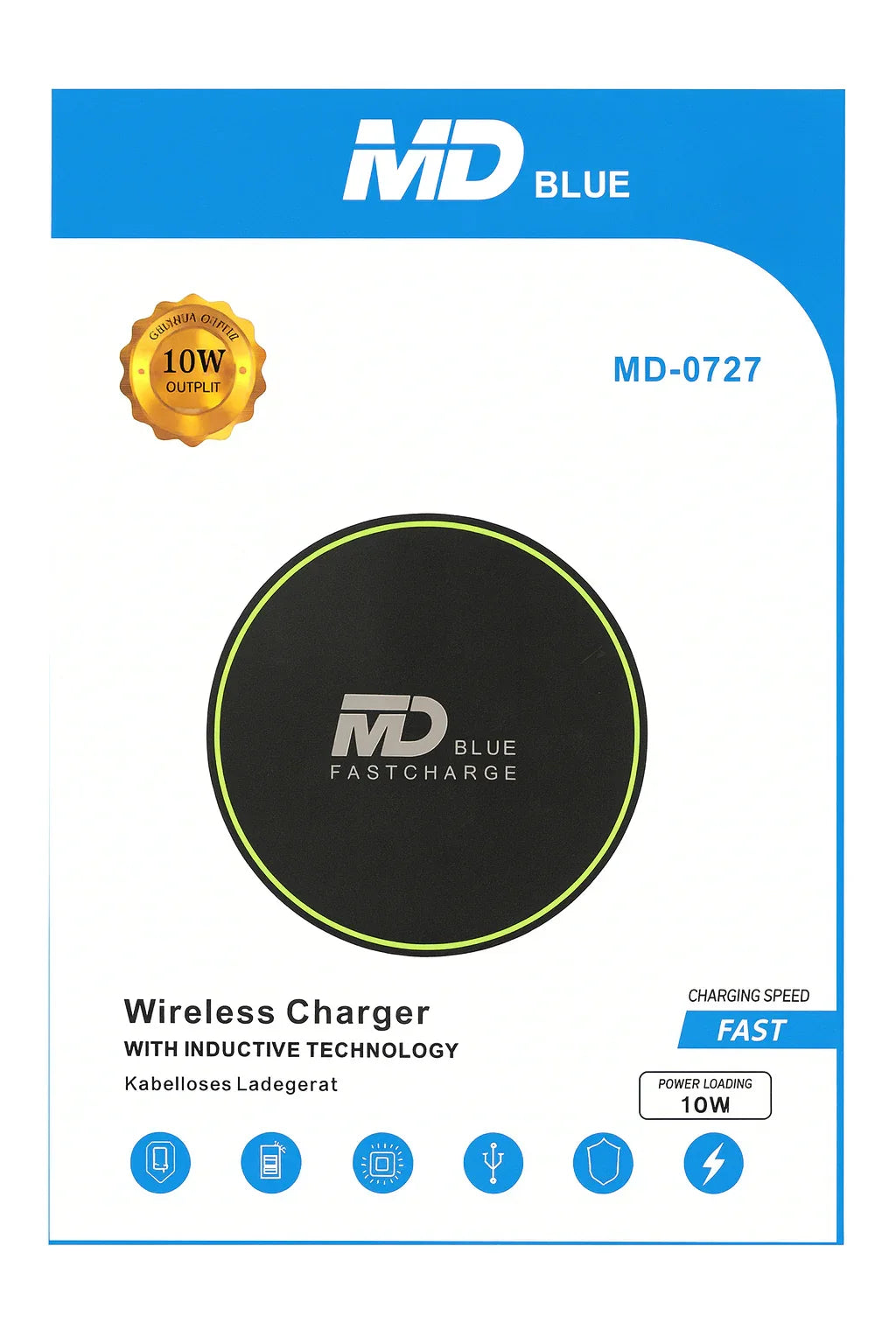 MD BLUE Wireless Charger - compacte draadloze Qi-oplader met 10W output voor iPhone en Samsung